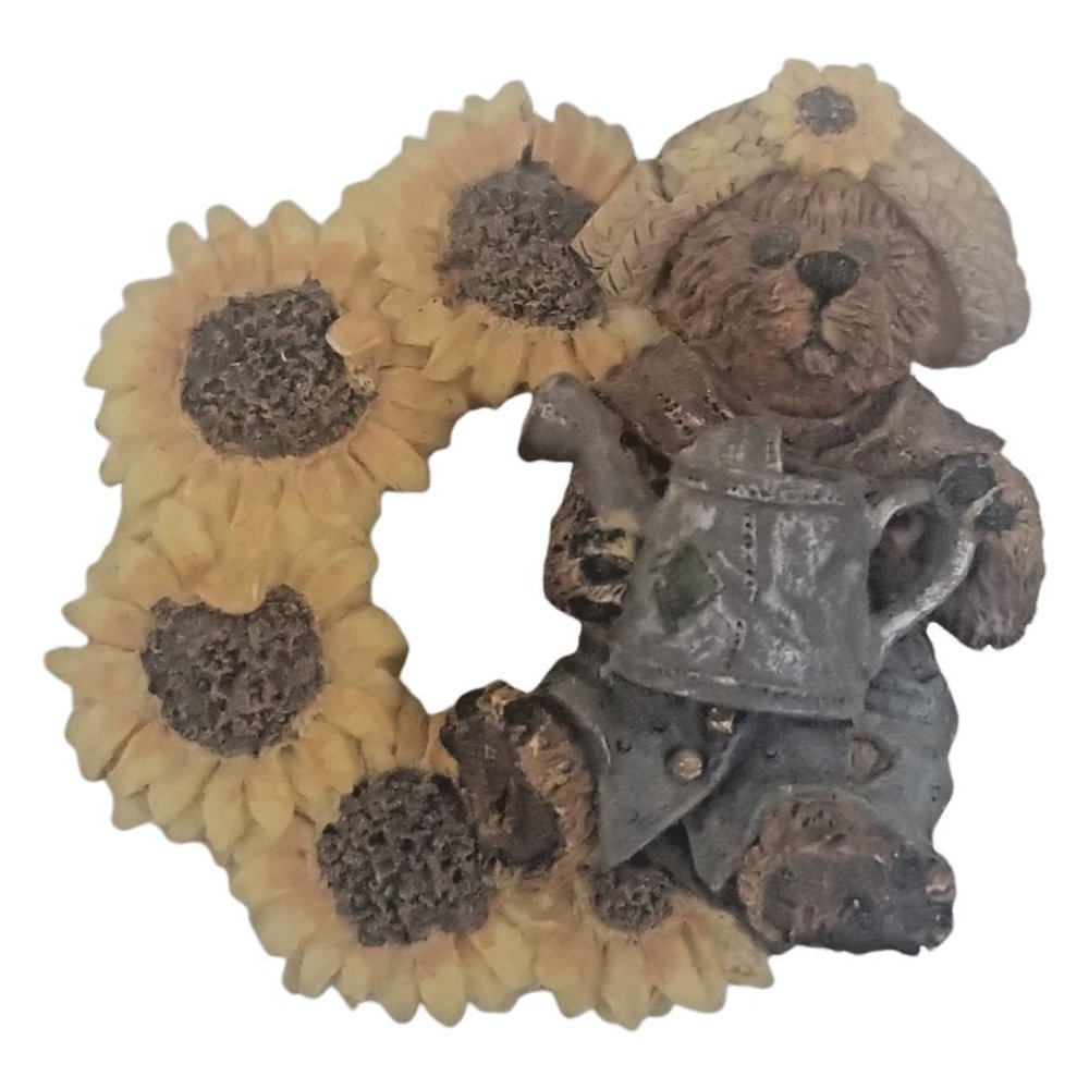 Vintage Boyds Bears Sunflower Brooch 2" Bearwear Straw Hat Farmer Pin S20